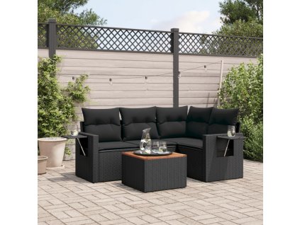 5dílná zahradní sedací souprava s poduškami černá polyratan 3224543