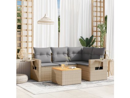5dílná zahradní sedací souprava s poduškami béžová polyratan 3224547
