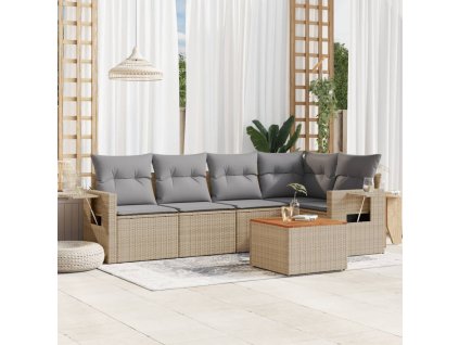 6dílná zahradní sedací souprava s poduškami béžová polyratan 3224554