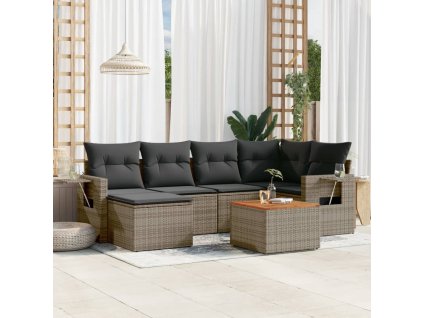 7dílná zahradní sedací souprava s poduškami šedá polyratan 3224667