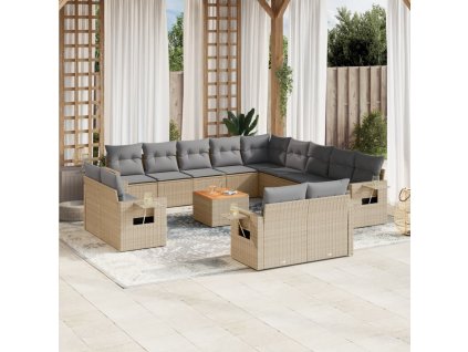 14dílná zahradní sedací souprava s poduškami béžová polyratan 3224841