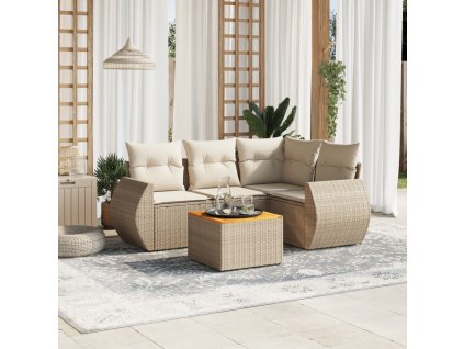 5dílná zahradní sedací souprava s poduškami béžová polyratan 3224987
