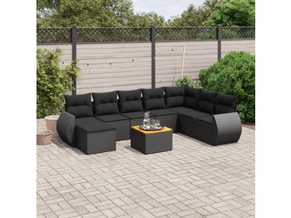9dílná zahradní sedací souprava s poduškami černá polyratan 3225138