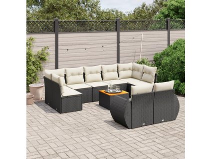 10dílná zahradní sedací souprava s poduškami černá polyratan 3225153