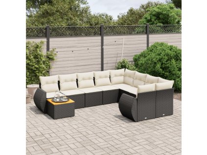 10dílná zahradní sedací souprava s poduškami černá polyratan 3225167