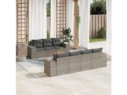 8dílná zahradní sedací souprava s poduškami šedá polyratan 3225353