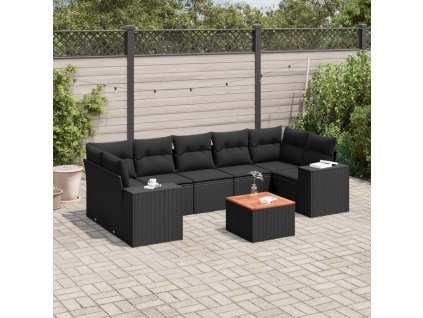 8dílná zahradní sedací souprava s poduškami černá polyratan 3225355