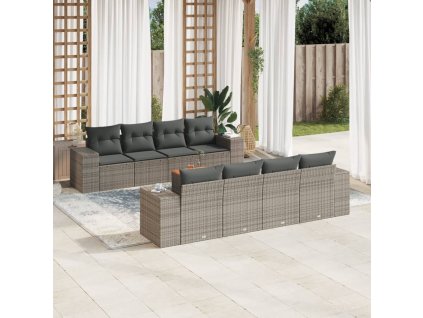 9dílná zahradní sedací souprava s poduškami šedá polyratan 3225367