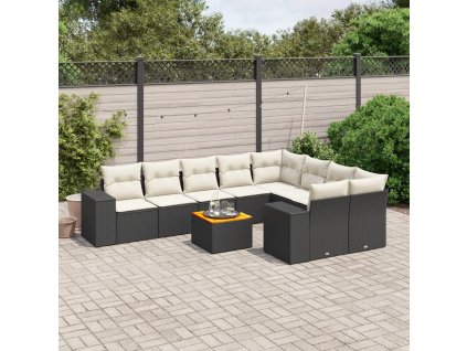 10dílná zahradní sedací souprava s poduškami černá polyratan 3225601