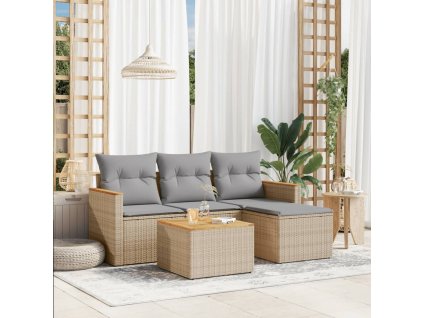 5dílná zahradní sedací souprava a podušky mix béžové polyratan 3225912