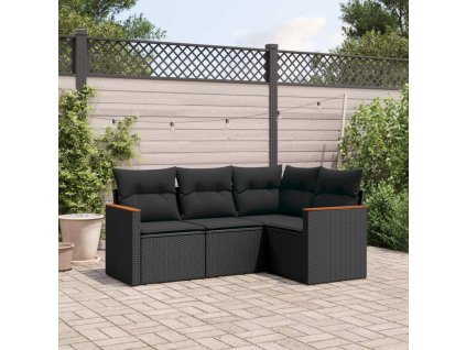 4dílná zahradní sedací souprava s poduškami černá polyratan 3225929