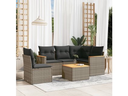 6dílná zahradní sedací souprava s poduškami šedá polyratan 3225983