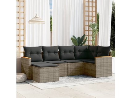 6dílná zahradní sedací souprava s poduškami šedá polyratan 3226179