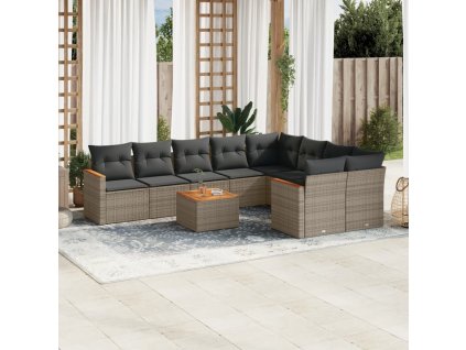 10dílná zahradní sedací souprava s poduškami šedá polyratan 3226312