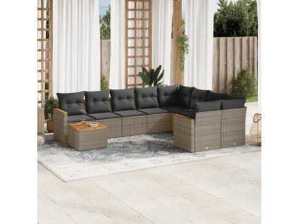 10dílná zahradní sedací souprava s poduškami šedá polyratan 3226319