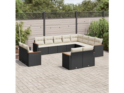 12dílná zahradní sedací souprava s poduškami černá polyratan 3226511