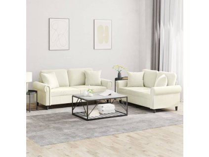 2dílná sedací souprava s polštáři krémová samet 3202238