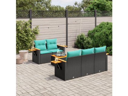 6dílná zahradní sedací souprava s poduškami černá polyratan 3226624