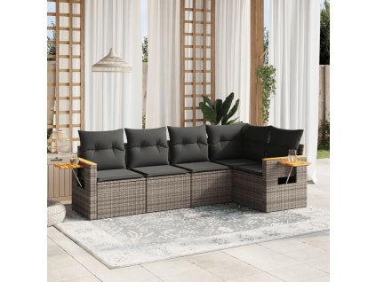 5dílná zahradní sedací souprava s poduškami šedá polyratan 3226788