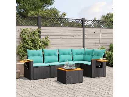 6dílná zahradní sedací souprava s poduškami černá polyratan 3226792