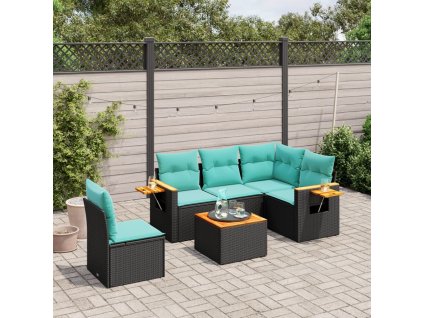 6dílná zahradní sedací souprava s poduškami černá polyratan 3226820