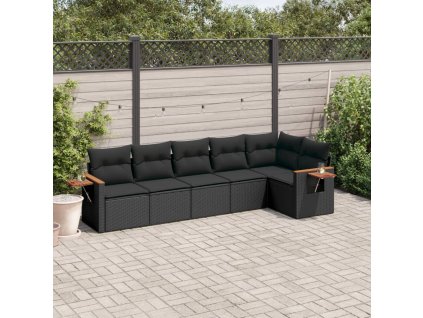 6dílná zahradní sedací souprava s poduškami černá polyratan 3226825