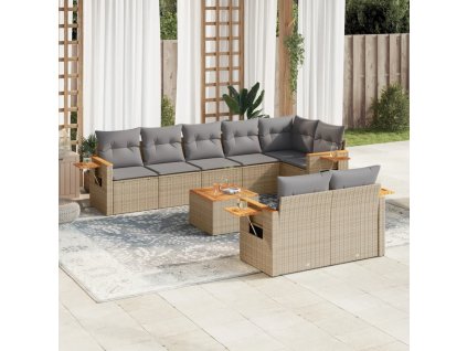 9dílná zahradní sedací souprava s poduškami šedá polyratan 3226998