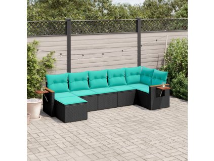 7dílná zahradní sedací souprava s poduškami černá polyratan 3227030