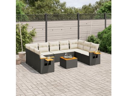10dílná zahradní sedací souprava s poduškami černá polyratan 3227120