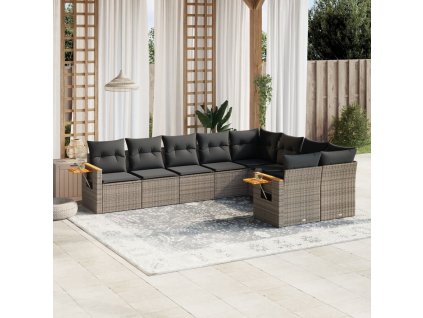 9dílná zahradní sedací souprava s poduškami šedá polyratan 3227145