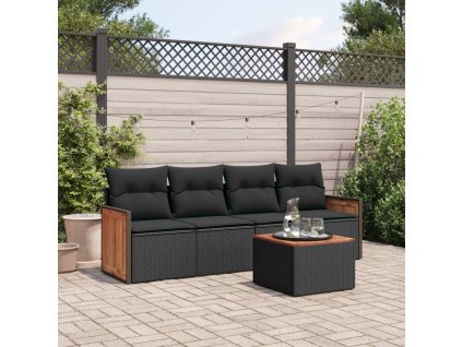 5dílná zahradní sedací souprava s poduškami černá polyratan 3227455