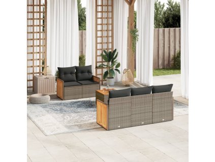 6dílná zahradní sedací souprava s poduškami šedá polyratan 3227467