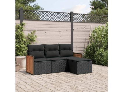 4dílná zahradní sedací souprava s poduškami černá polyratan 3227581