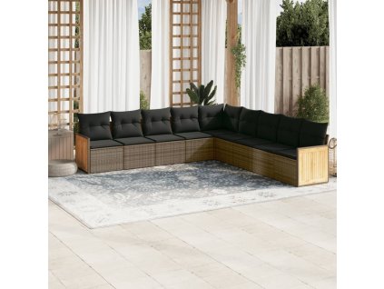 9dílná zahradní sedací souprava s poduškami šedá polyratan 3227740