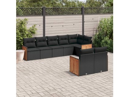 8dílná zahradní sedací souprava s poduškami černá polyratan 3227826