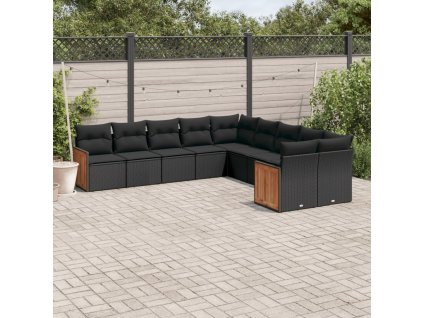 10dílná zahradní sedací souprava s poduškami černá polyratan 3228029