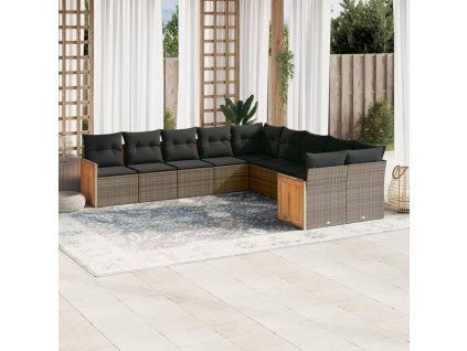 10dílná zahradní sedací souprava s poduškami šedá polyratan 3228034