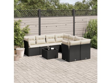 9dílná zahradní sedací souprava s poduškami černá polyratan 3249155