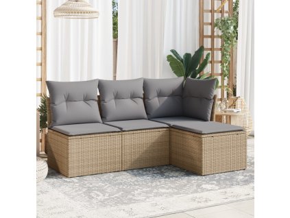 4dílná zahradní sedací souprava s poduškami béžová polyratan 3249338