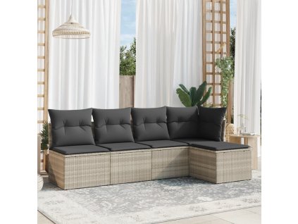 5dílná zahradní sedací souprava a podušky světle šedá polyratan 3249361