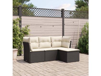 4dílná zahradní sedací souprava s poduškami černá polyratan 3249375