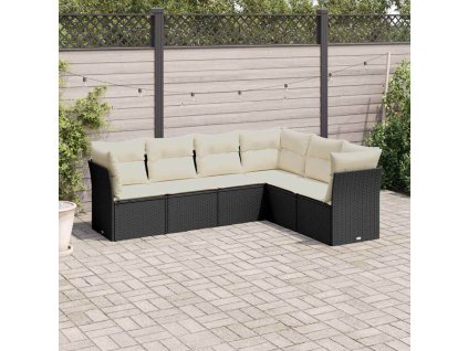 6dílná zahradní sedací souprava s poduškami černá polyratan 3249515