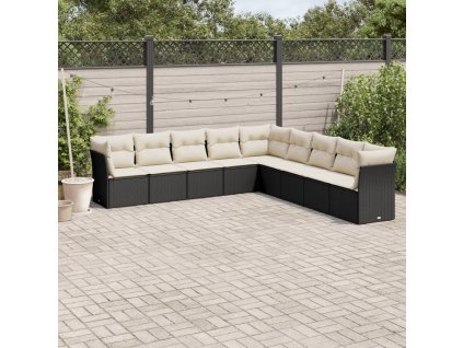 9dílná zahradní sedací souprava s poduškami černá polyratan 3249615