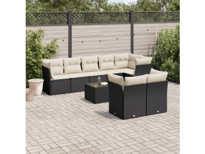 9dílná zahradní sedací souprava s poduškami černá polyratan 3249755