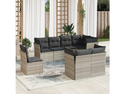 8dílná zahradní sedací souprava a podušky světle šedá polyratan 3249771