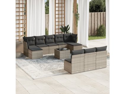 11dílná zahradní sedací souprava s poduškami šedá polyratan 3250139