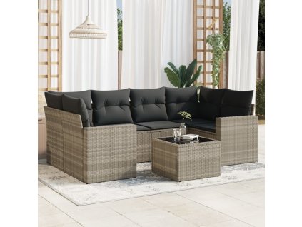 7dílná zahradní sedací souprava a podušky světle šedá polyratan 3251059