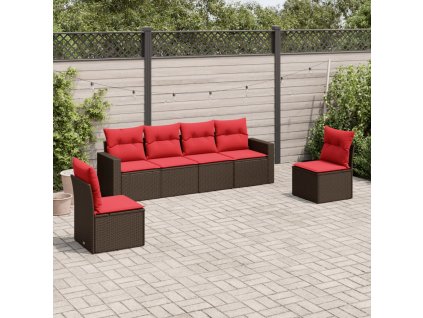 6dílná zahradní sedací souprava s poduškami hnědá polyratan 3251151