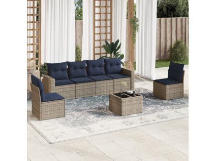 7dílná zahradní sedací souprava s poduškami šedá polyratan 3251158