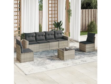 7dílná zahradní sedací souprava a podušky světle šedá polyratan 3251159